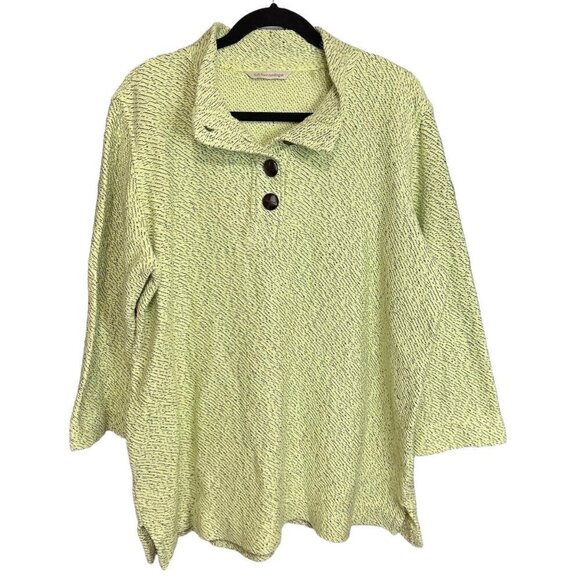 Soft Surroundings Knit Sweater Tunic Leather Buttons Lime Green & Gray Mature LG - Picture 1 of 6